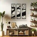 Modern Abstract Floral Wall Art Set Black MDF 12x22" - Image 2