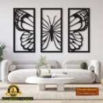 Set of 3 Butterfly Wall Frames Black MDF 3mm