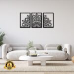 Black Laser Cut Abstract Wall Art Set of 3 Panels - Image 3